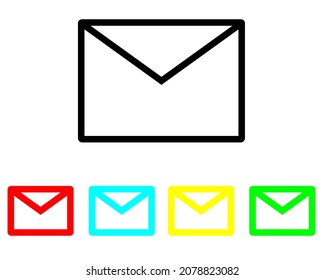 Diseño simple de correo de iconos planos. Nueva imagen vectorial del botón de correo electrónico del icono de mensaje y del sitio web. Establecer elementos en iconos de color. Ilustración de icono de correo electrónico aislada en fondo blanco