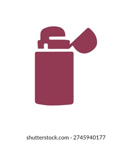 A simple flat icon of a maroon lighter with its cap open. This minimalist vector graphic is isolated on a clean white background, perfect for web or print.