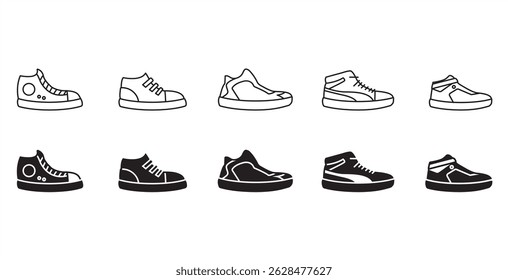 Simple flat icon of men's sneakers. Modern and classic men's high top shoes vector illustration icon. Fashion icon on black and transparent background. Fashion icon.