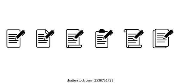 Simple flat icon of Notepad symbol. Simple flat icon of paper and pen. Notebook with some text. Paper and stationery icon vector illustration in transparent background.