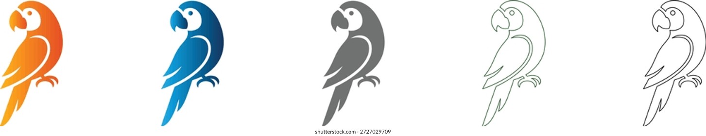 Um ícone plano simples de um papagaio, parte de um conjunto de ícones consistente, apresentando um design colorido em um vetor preto sólido isolado em um fundo branco.