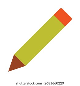Um simples ícone plano de um lápis com uma borracha. Símbolo minimalista representando escrita, desenho, edição, escola e criatividade. Isolado em um fundo branco.

