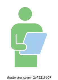 Simple flat icon of a person reading a document or tablet.Pictogram of a user or professional with a report, vector symbol.	