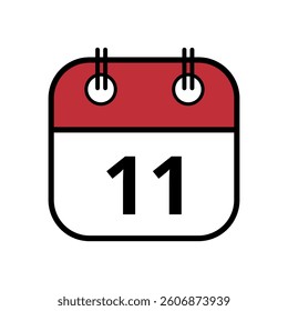 Simple flat icon of red calendar with specific day marked for websites and graphic resources isolated on transparent background, day 11.