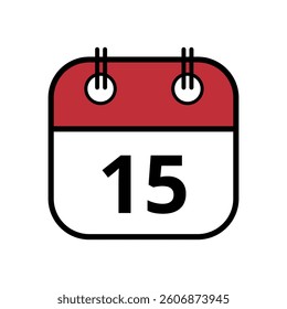 Simple flat icon of red calendar with specific day marked for websites and graphic resources isolated on transparent background, day 15.