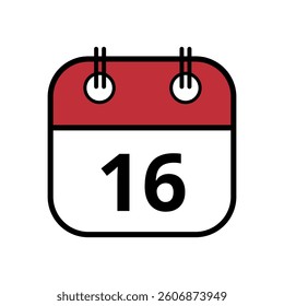 Simple flat icon of red calendar with specific day marked for websites and graphic resources isolated on transparent background, day 16.