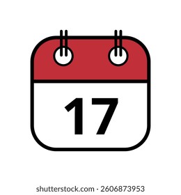 Simple flat icon of red calendar with specific day marked for websites and graphic resources isolated on transparent background, day 17.