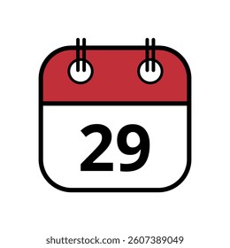 Simple flat icon of red calendar with specific day marked for websites and graphic resources isolated on transparent background, day 29.