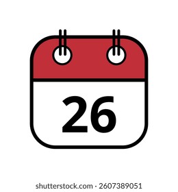 Simple flat icon of red calendar with specific day marked for websites and graphic resources isolated on transparent background, day 26.