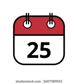 Simple flat icon of red calendar with specific day marked for websites and graphic resources isolated on transparent background, day 25.
