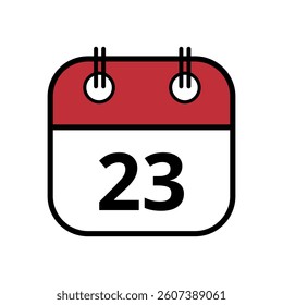 Simple flat icon of red calendar with specific day marked for websites and graphic resources isolated on transparent background, day 23.