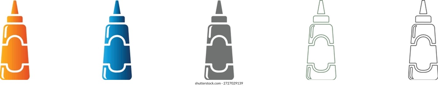 Un simple icono plano de una botella de salsa, presentado en estilo de Vector negro sólido, aislado sobre un fondo blanco como parte de un conjunto de iconos consistente.