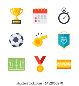 Simple flat icon set of football sports. Graphic resources icon set about soccer matches.