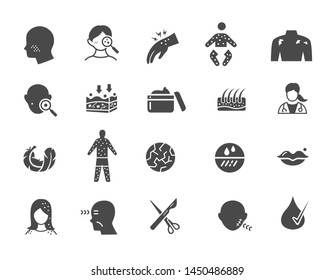 simple flat icon set related to dermatology, treatment for skin problem.