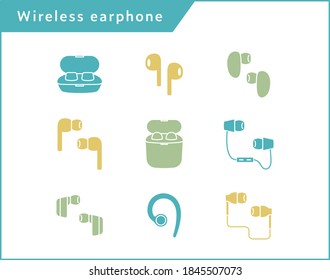 Simple and flat icon set of wireless earphones