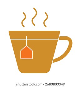 Un simple icono plano de una taza de té caliente humeante con una bolsita de té. Aislado sobre un fondo blanco, este gráfico es perfecto para cafés, desayunos y diseños relacionados con bebidas.
