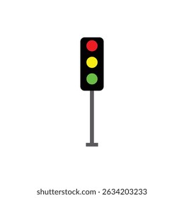 Simple flat icon of a traffic light with red, yellow, and green signals. Perfect for illustrating road safety, transportation rules, or driving-related content in educational and professional contexts