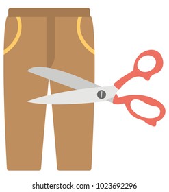 
A simple flat icon of a trouser along with scissor representing cutting phase in stitching.  
