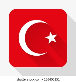 Simple flat icon Turkey flag. Premium basic design with long shadow effect of web design objects. Vector, eps10.