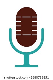 Um simples ícone plano de um microfone de estúdio vintage. Este símbolo retrô é perfeito para temas de podcasting, transmissão e gravação de áudio. Gráfico isolado para mídia e entretenimento.
