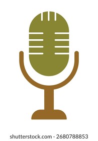 A simple flat icon of a vintage studio microphone. This retro symbol is perfect for podcasting, broadcasting, and audio recording themes. Isolated graphic for media and entertainment.
