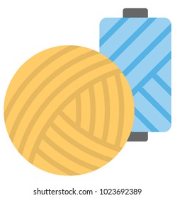 
A simple flat icon of a warm yarn and thread used for knitting and stitching. 

