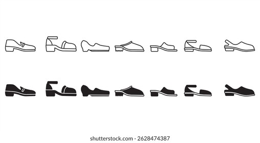 Simple flat icon of women's shoes. Modern and classic women's sandals vector illustration icon. Fashion icon on black and transparent background. Fashion icon.
