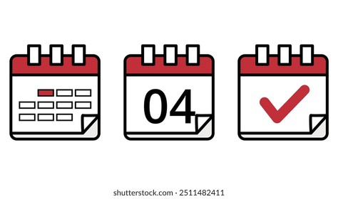 Simple flat icons of calendars in different designs, calendar icon with specific day marked, day 04.