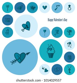 Simple Flat Icons Collection for Valentines Day, Wedding, Love and Romantic Events. Vector