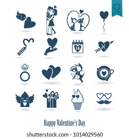 Simple Flat Icons Collection for Valentines Day, Wedding, Love and Romantic Events. Vector