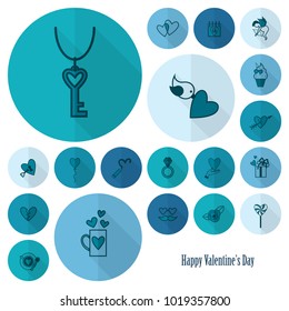 Simple Flat Icons Collection for Valentines Day, Wedding, Love and Romantic Events. Vector