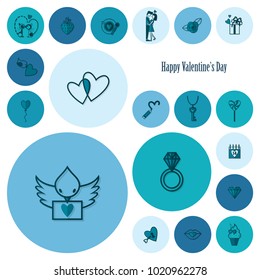 Simple Flat Icons Collection for Valentines Day, Wedding, Love and Romantic Events. Vector