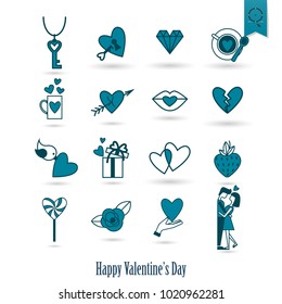 Simple Flat Icons Collection for Valentines Day, Wedding, Love and Romantic Events. Vector