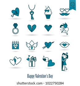 Simple Flat Icons Collection for Valentines Day, Wedding, Love and Romantic Events. Vector