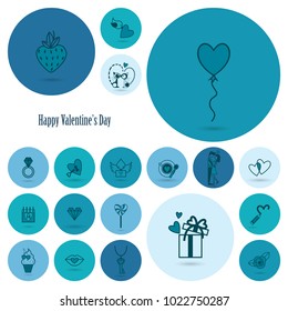 Simple Flat Icons Collection for Valentines Day, Wedding, Love and Romantic Events. Vector
