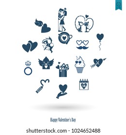 Simple Flat Icons Collection for Valentines Day, Wedding, Love and Romantic Events. Vector