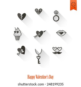 Simple Flat Icons Collection for Valentines Day, Wedding, Love and Romantic Events. Vector