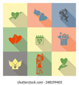 Simple Flat Icons Collection for Valentines Day, Wedding, Love and Romantic Events. Vector