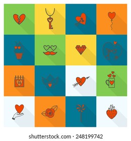 Simple Flat Icons Collection for Valentines Day, Wedding, Love and Romantic Events. Vector