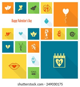 Simple Flat Icons Collection for Valentines Day, Wedding, Love and Romantic Events. Vector