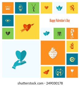 Simple Flat Icons Collection for Valentines Day, Wedding, Love and Romantic Events. Vector