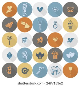 Simple Flat Icons Collection for Valentines Day, Wedding, Love and Romantic Events. Vector