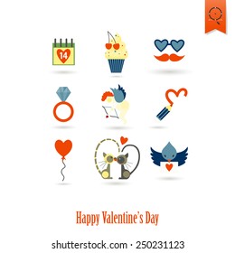 Simple Flat Icons Collection for Valentines Day, Wedding, Love and Romantic Events. Vector