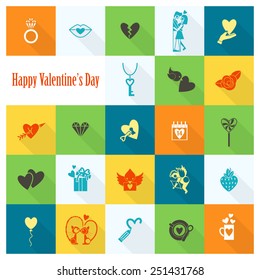 Simple Flat Icons Collection for Valentines Day, Wedding, Love and Romantic Events. Vector