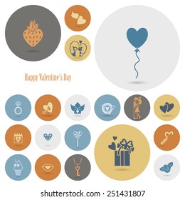 Simple Flat Icons Collection for Valentines Day, Wedding, Love and Romantic Events. Vector
