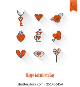 Simple Flat Icons Collection for Valentines Day, Wedding, Love and Romantic Events. Vector
