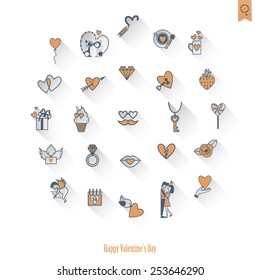 Simple Flat Icons Collection for Valentines Day, Wedding, Love and Romantic Events. Vector