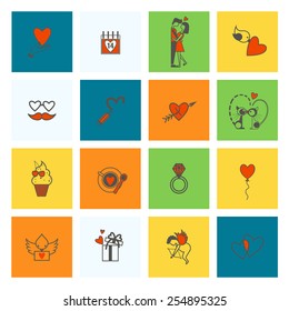 Simple Flat Icons Collection for Valentines Day, Wedding, Love and Romantic Events. Vector