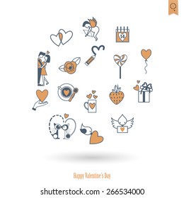 Simple Flat Icons Collection for Valentines Day, Wedding, Love and Romantic Events. Vector