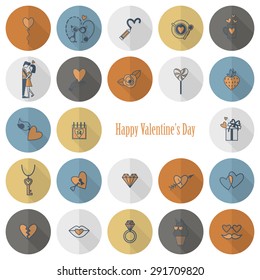 Simple Flat Icons Collection for Valentines Day, Wedding, Love and Romantic Events. Vector